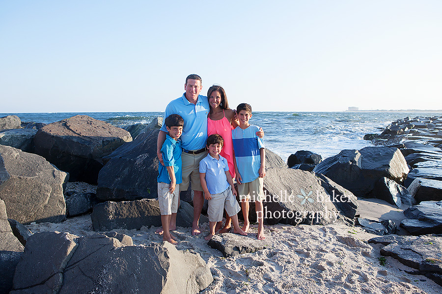 family of 5 on beach